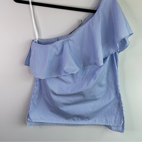 Lauren Ralph Lauren Tops - Lauren Ralph Lauren Striped One Shoulder Blouse With Ruffle Accent Size 2